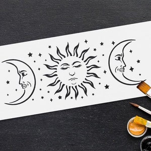 Pochoir céleste - pochoir de peinture en mylar bricolage - pochoir réutilisable lune et soleil pour le scrapbooking - pochoir ligne pour murs - décoration sorcière