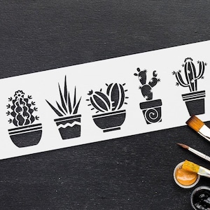 Stencil di piante grasse - Stencil per pittura in Mylar per pareti - Stencil di linea per pittura - Fai da te - Stencil botanico riutilizzabile per scrapbooking