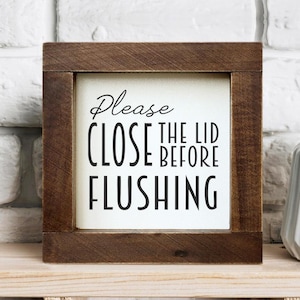 Restroom Sign Close Lid Before You Flush Short Term Rental Cottage  Bathroom Rules Reclaimed Wood Funny Bathroom Art
