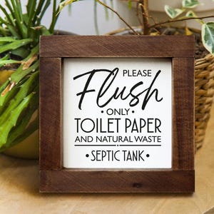 Airbnb Sign Flush Only Toilet Paper Septic Tank bathroom sign guest restroom wooden sign