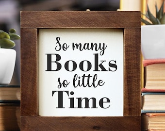 Buch Nook So handmade BOOKS so little TIME Holzschild Bücherregal Dekor Personalisierte Geschenke für Leser Buchliebhaber Geschenk Bibliothek Zeichen Nerd Dekor