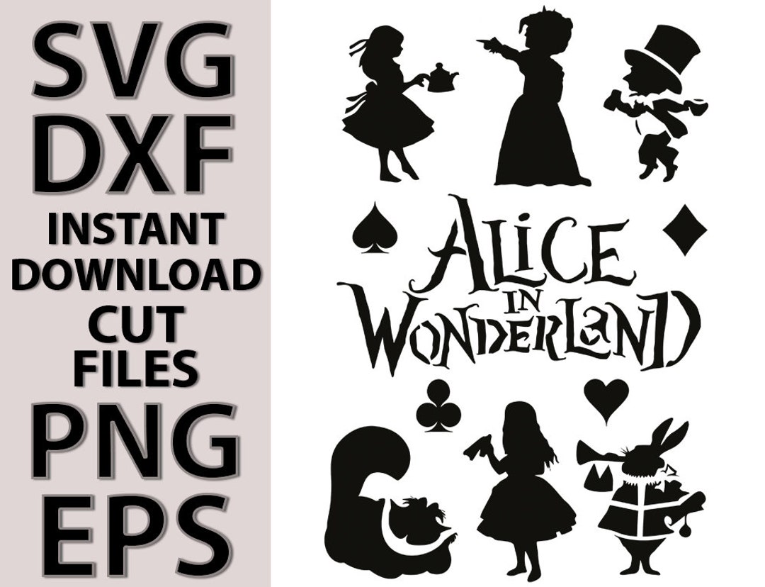 Alice in Wonderland Stencil Digital Template SVG DXF Eps Png Files for ...