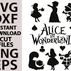 Alice in Wonderland stencil digital template SVG DXF Eps Png files for Silhouette Cricut laser cnc vinyl stickers cut files instant download