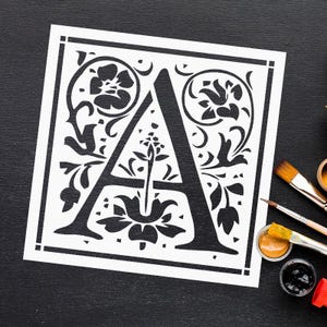 Estêncil de monograma de alfabeto - Estêncil de arte de letras - Estêncil de fonte floral - Estêncil de pintura de Mylar DIY - Estêncil reutilizável para tinta