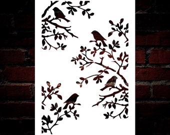 Birds in Tree Stencil Reusable DIY Craft Mylar Stencil for Paint Family Home Decor Large Wall Stencil Scrapbooking Decoupage