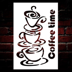 Coffee Time Stencil Reusable DIY Craft Mylar Stencil for Paint Home Kitchen Decor Stencil Large Wall Stencil Coffee themed Decor
