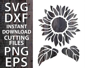 Sunflower digital stencil template SVG DXF EPS Png files for Silhouette Cricut laser cnc vinyl sticker cut files instant download