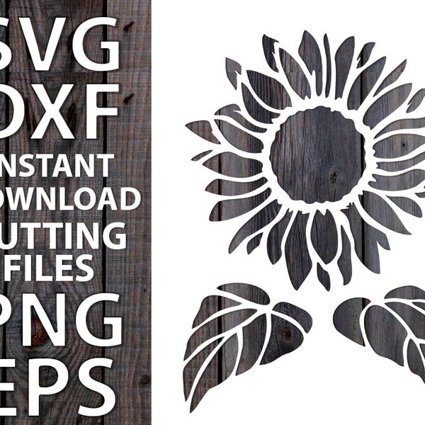 Sunflower digital stencil template SVG DXF EPS Png files for Silhouette Cricut laser cnc vinyl sticker cut files instant download