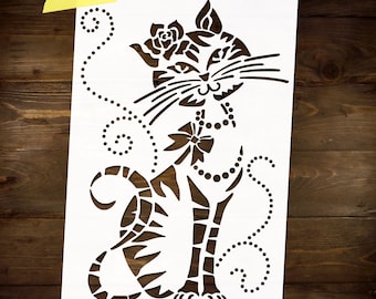 Elegante Kitty Schablone Wiederverwendbare DIY Handwerk Mylar Big Size Schablone Katze Mom Wohnkultur Wand-Dekor Textil Malerei Schablonen