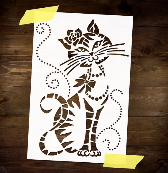 Elegant Kitty Stencil Reusable DIY Craft Mylar Big Size Stencil Cat Mom Home decor wall decor textile painting stencils