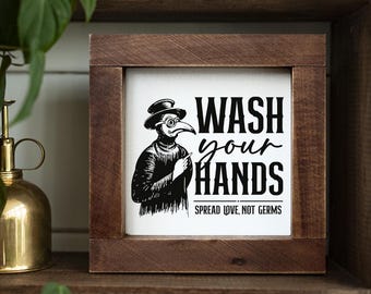 Lávate las manos Letrero de médico de la peste para baño Decoración gótica para aseo Decoración divertida negra para tocador Decoración Weirdcore para medio baño