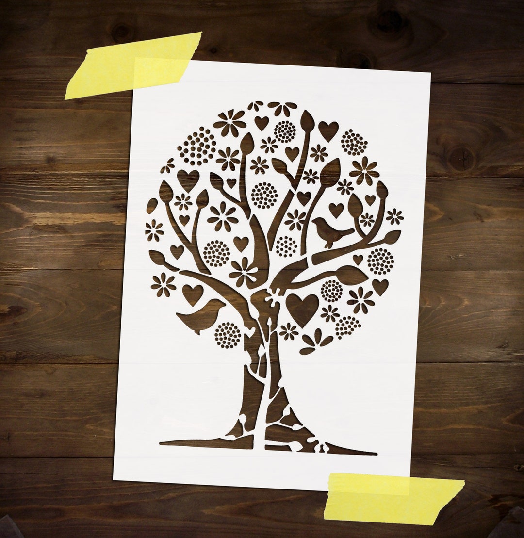 Family Tree Stencil Reusable DIY Craft Mylar Stencil for Paint Etsy