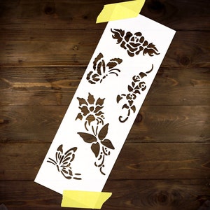Rose Flowers Butterfly Stencil MYLAR A4 sheet strong reusable Art Craft WallDeco