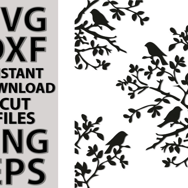 Birds in Tree stencil digital template SVG DXF EPS Png files for Silhouette Cricut laser cnc vinyl sticker deal cut files instant download