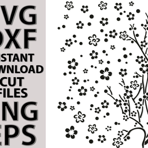 Cherry blossoms stencil digital template SVG DXF EPS Png files for Silhouette Cricut laser cnc vinyl sticker cut files instant download