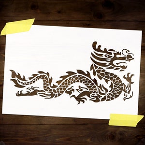 Stencil di drago cinese riutilizzabile fai da te in Mylar per dipingere, stencil da parete per decorazioni orientali per la casa