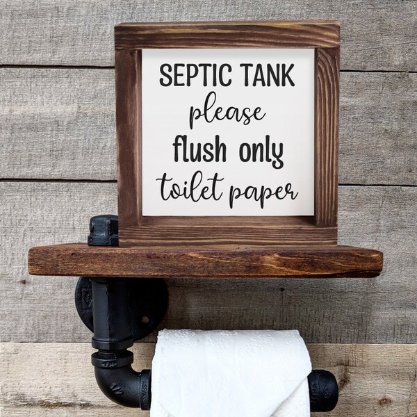 Airbnb Sign Septic Tank Flush Only Toilet Paper bathroom sign guest restroom wooden sign