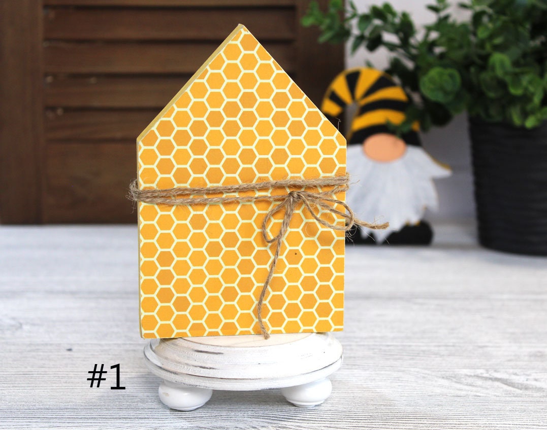 Kitticcino Bee Tiered Tray Decor Spring Farmhouse Decor Gnomes Wood Shelf  Decor Summer Kitchen Decor for Home Bumble Bee Decorations Honey Bee Wooden