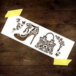Lady&#39;s Purse and Shoe Stencil Reusable DIY Craft Mylar Stencil Home Decor Textile Painting Decoupage Scrapbooking Notebook stencil