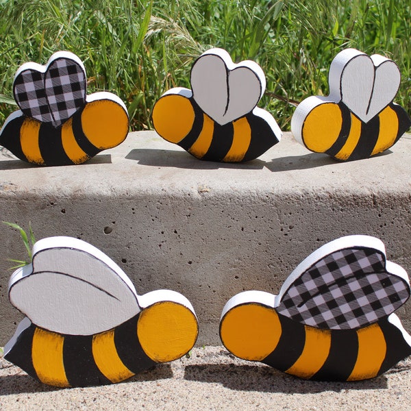 Petites abeilles en bois, abeille à miel, décor de plateau, bonjour l'été, décor de printemps, décor d'abeille de ferme, ruches
