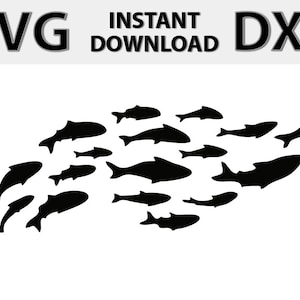 School of fish stencil digital template SVG DXF Eps Png files for Silhouette Cricut laser cnc vinyl stickers cut files instant download