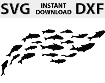 School of Fish Stencil Digital Template SVG DXF Eps Png Files for