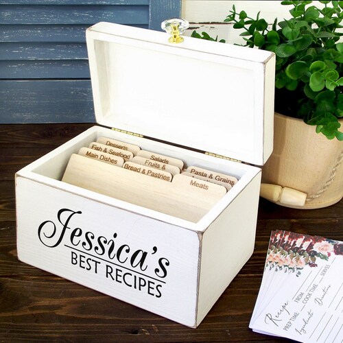4x6 Recipe Box With Dividers and Recipe Cards Personalized Etsy