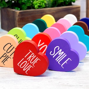 SALE! Valentines Day Wooden Hearts Personalized, Conversation Hearts 16 Colors Tiered Tray Decor