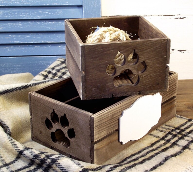 Cat Toy Box Personalized with paws hole Mini Dog Toy Storage Etsy