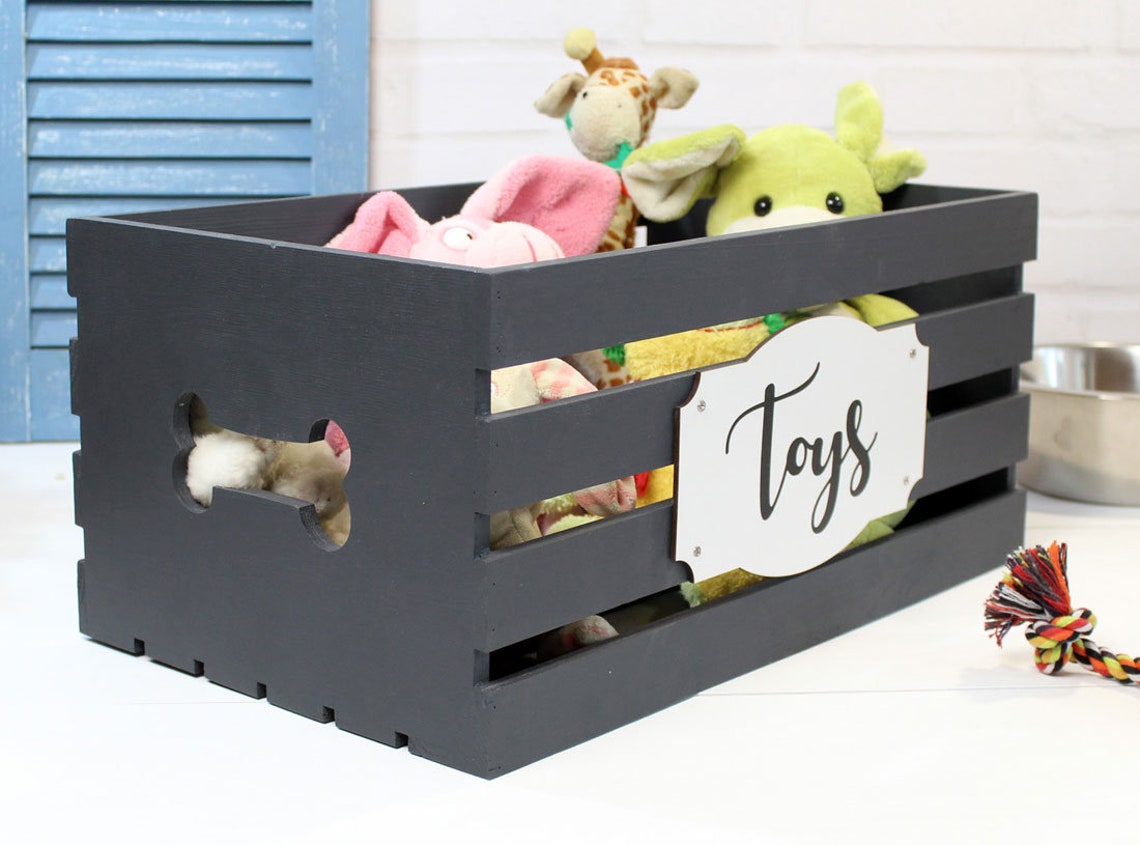 Dog Toy Box Personalized with Bone hole Dog Toy Storage