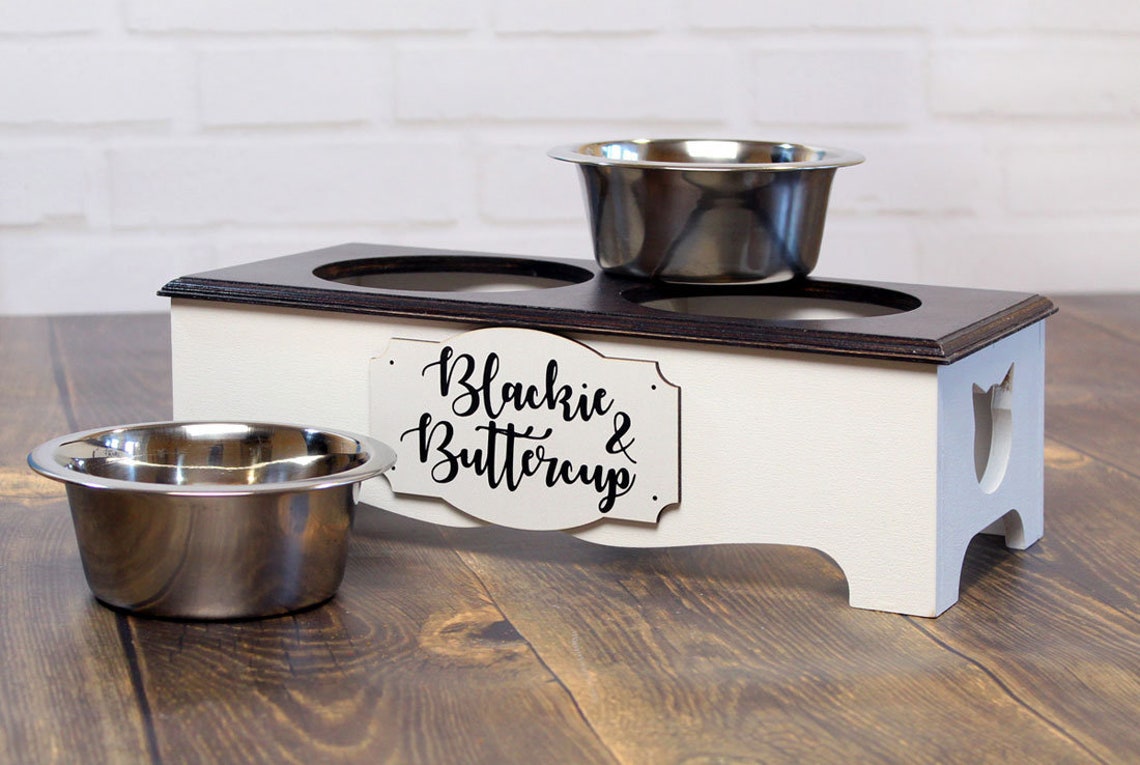 Cat Bowl Stand Personalized Raised Feeder for Cat Feeding Etsy