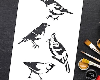 野鳥ステンシル 再利用可能 DIY クラフト マイラーステンシル ホームデコレーション スクラップブッキング 大型壁掛けステンシル