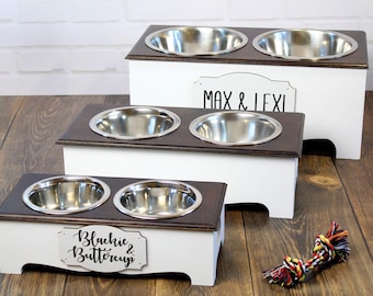 Dog Bowl Stand Personalized Raised Feeder for dog, feeding station, dog bowl set, Gift Russell Dachshund Beagle Bulldog Spaniel Pug