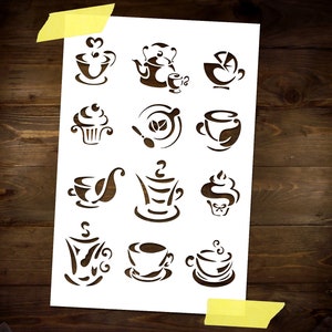 Coffee Cups Espresso Stencil Reusable DIY Craft Mylar Big Stencil Coffee Cup Home Decor Journalling Scrapbooking Stencil