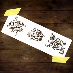 Three Roses Stencil Reusable DIY Mylar Stencil Floral Pattern Home Decor Large Wall Stencil for paint Decoupage