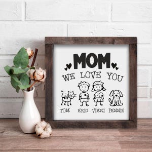 Regalo del Día de la Madre "Te amamos, mamá", letrero con los nombres de los niños, regalo de cumpleaños para mamá de los niños, regalo de inauguración de la casa personalizado, arte lineal, arte minimalista