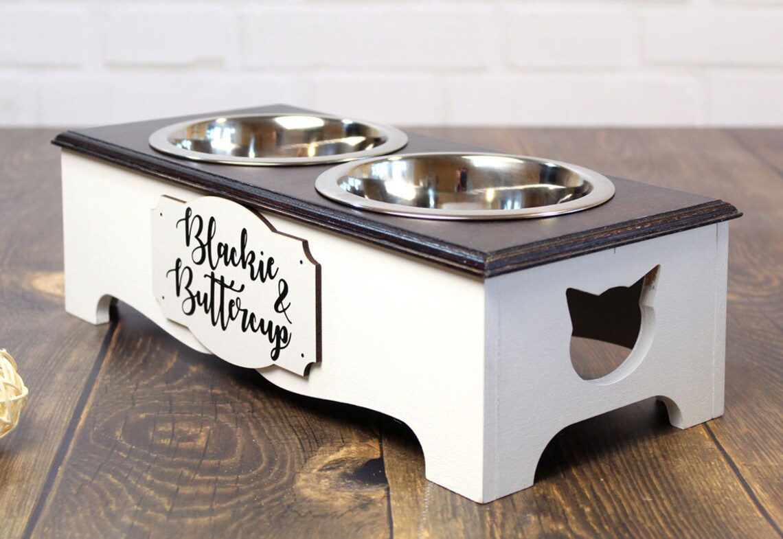 Cat Bowl Stand Personalized Raised Feeder for Cat Feeding Etsy