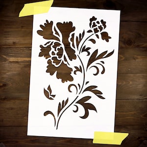 Pion Flower Stencil Reusable DIY Craft Mylar Stencil for Paint Floral Home decor Furniture Wall Stencil