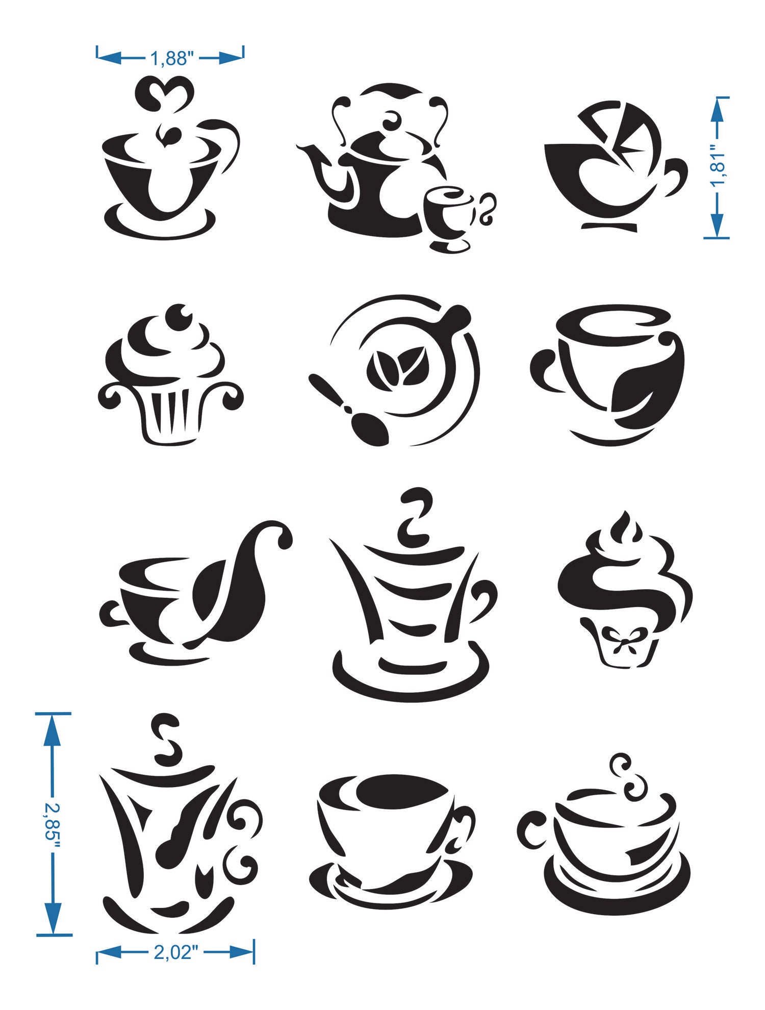 Coffee Cups Espresso Stencil Reusable DIY Craft Mylar Big Etsy