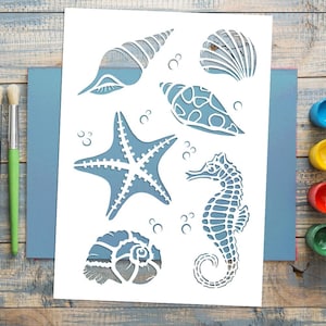 Sea Shells Stencil - DIY Mylar Reusable Stencil for Walls - Large Stencil for Paint - Coastal Wall Art - Beach House Decor