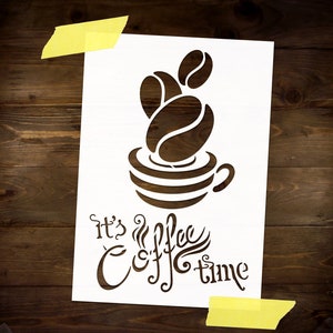 Coffee Time Stencil Reusable DIY Craft Mylar Stencil for Paint Home Decor Furniture Stencil for Signs Large Wall Stencil Coffee Themed Decor