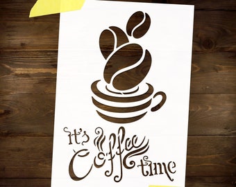Coffee Time Stencil Reusable DIY Craft Mylar Stencil for Paint Home Decor Furniture Stencil for Signs Large Wall Stencil Coffee Themed Decor