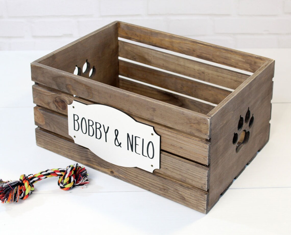 Dog Toy Box Personalized with Paw hole Dog Toy Storage Dog Etsy