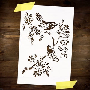 Birds on Branch Stencil Reusable DIY Craft Mylar Stencil for Paint Family Stencil Home Decor Large Wall Stencil