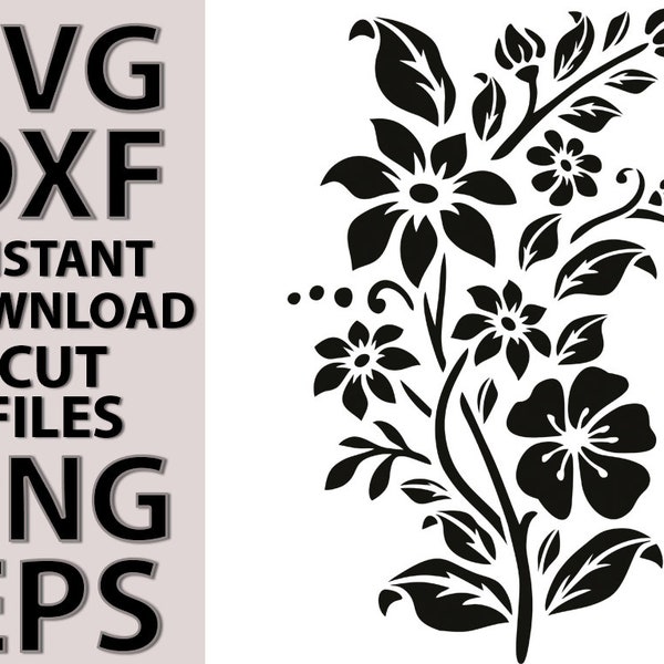 Flower branch stencil digital template SVG DXF Eps Png files for Silhouette Cricut laser cnc vinyl stickers cut files instant download