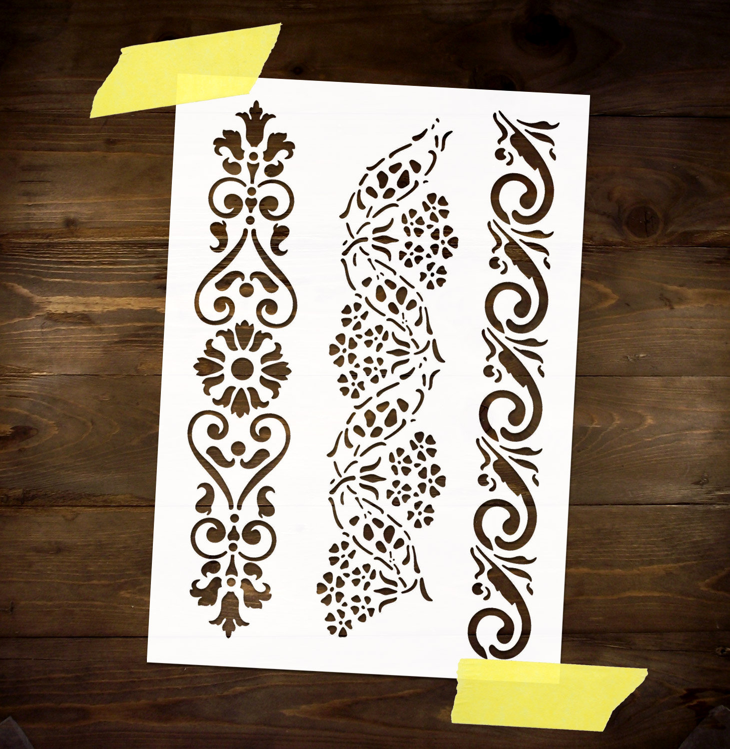 Three Floral Borders Stencil Reusable DIY Craft Mylar Stencil - Etsy
