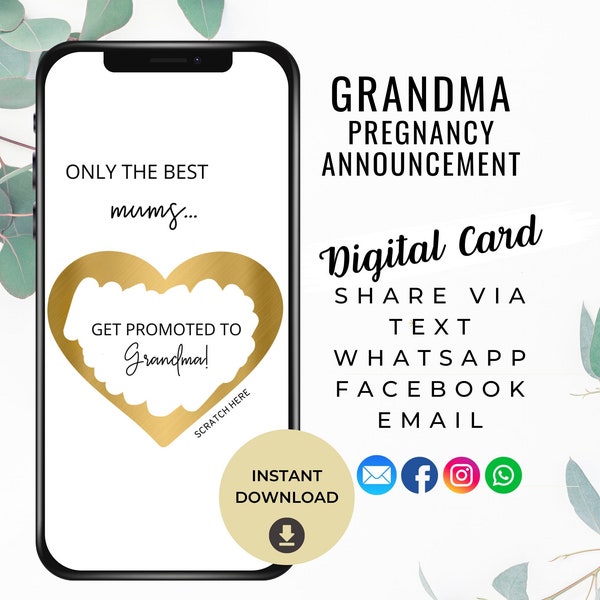 Grandma Pregnancy Announcement Scratch Card, Digital Card, Promoted to Grandma, Going to be Grandma, Mothers Day Grandma Baby Reveal