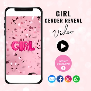 Video de revelación del género de una niña, descarga instantánea, idea de revelación digital del género de un niño o una niña, anuncio de revelación del género, tener una niña, es una niña