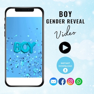 Video de revelación del género de un niño, descarga instantánea, idea de revelación digital del género de un niño o una niña, anuncio de revelación del género, tener un niño, es un niño