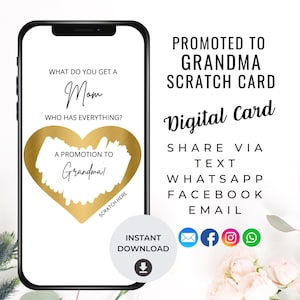 Carte à gratter numérique pour faire-part de grossesse de grand-mère, faire-part de bébé pour la fête des mères à maman, promu grand-mère, future grand-mère,